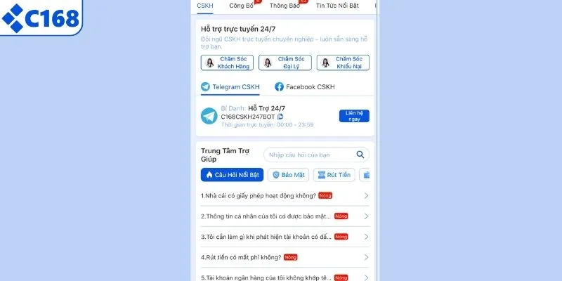 Cách  liên hệ C168 chính thức