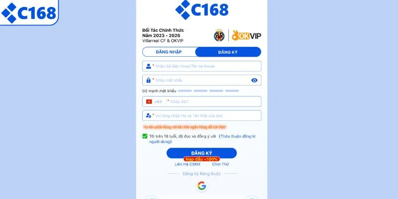 Chi tiết cách tạo tài khoản C168